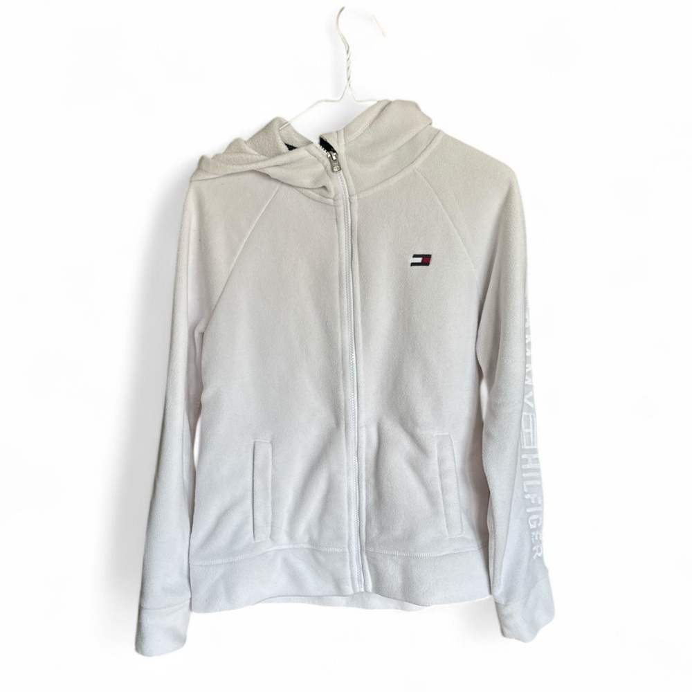 Tommy Hilfiger Sport Women’s White Fleece Hoodie Jacket M Full Zip Logo Branded